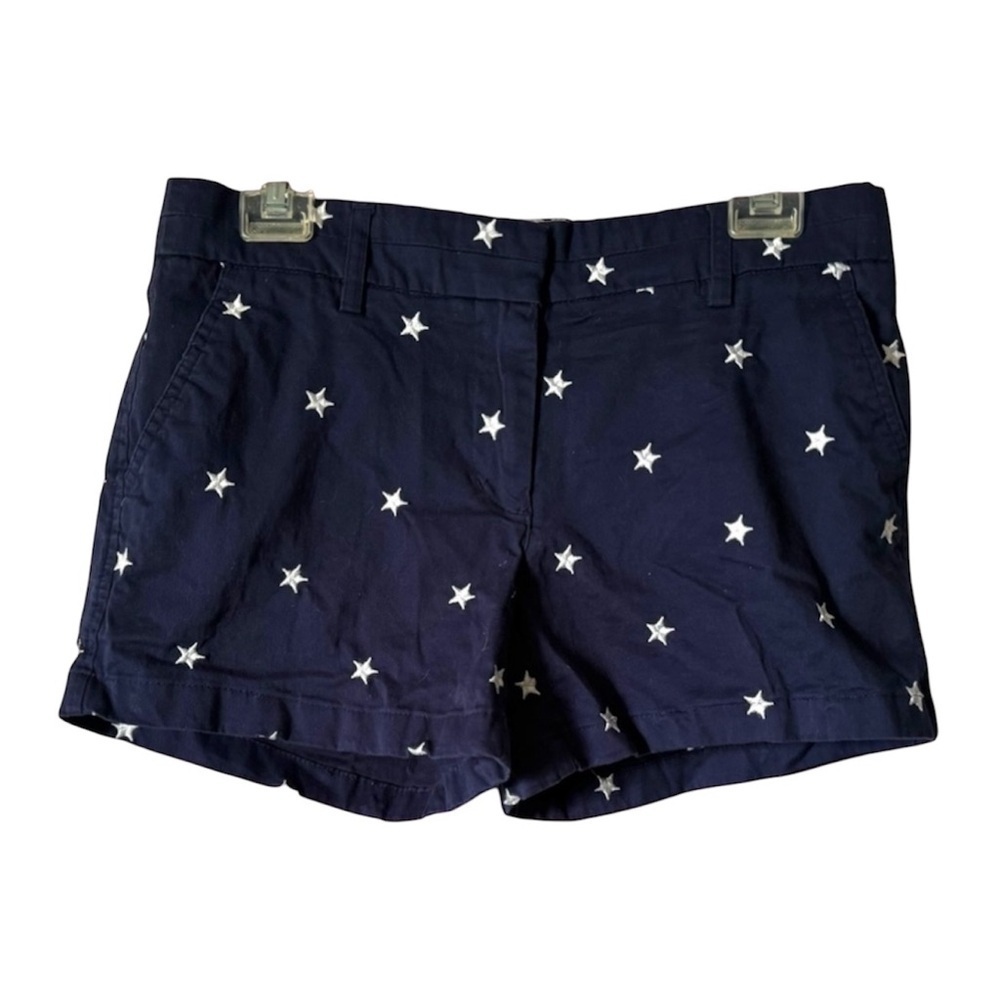 BRITISH KHAKI women’s navy blue white star cotton blend chino shorts